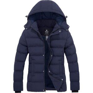 Women's Dark Navy Blue Quilted Puffer Hooded Jacket Coat Thicken Warm Winter
